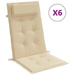 vidaXL Coussins de chaise à dossier haut lot de 6 beige tissu oxford