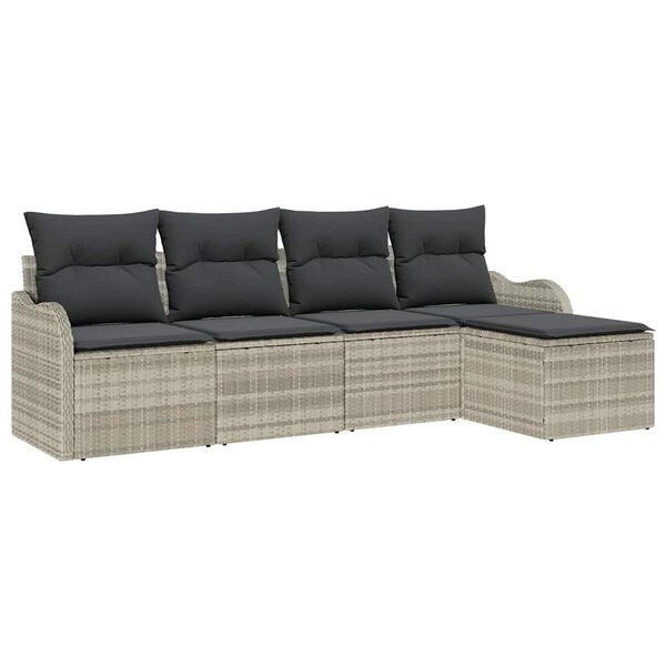 vidaXL Ensemble de canapé de jardin 5 Pièces Gris clair Poly rotin