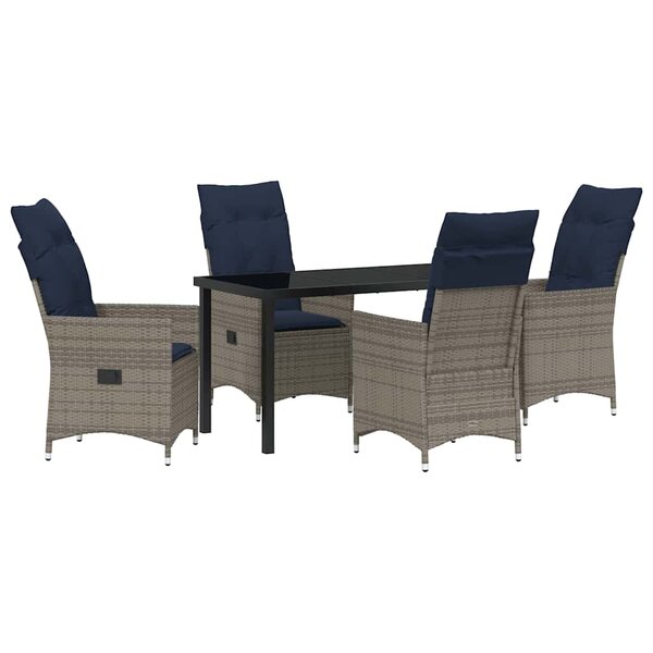 vidaXL Ensemble table et chaises avec coussin 5 Pièces Gris Rotin PE