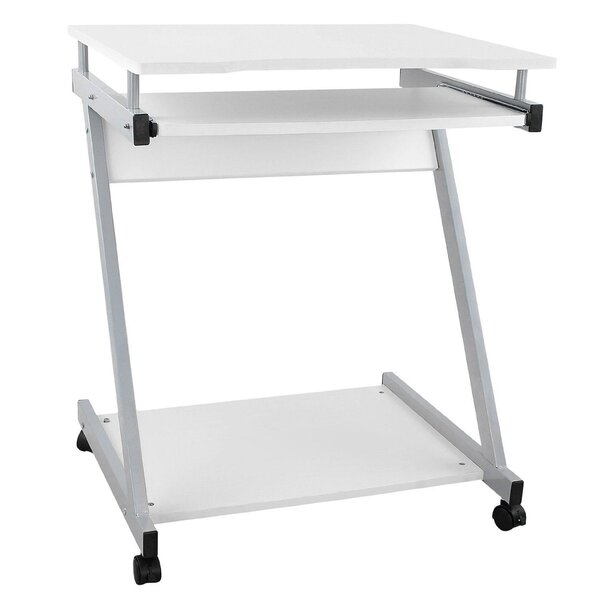 Bureau table meuble travail informatique avec tablette clavier et roulettes blanc 0512002