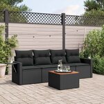 vidaXL Salon de jardin 5 Pièces avec coussins noir résine tressée