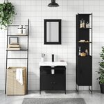 vidaXL Ensemble de meubles salle de bain 3 Pièces noir bois d'ingénierie