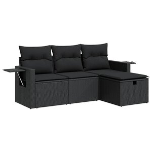 vidaXL Salon de jardin 4 Pièces avec coussins noir résine tressée