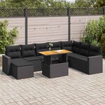 vidaXL Salon de jardin 9 Pièces avec coussins noir résine tressée
