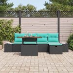 vidaXL Ensemble de canapé de jardin avec coussin 6 Pièces Noir Poly rotin
