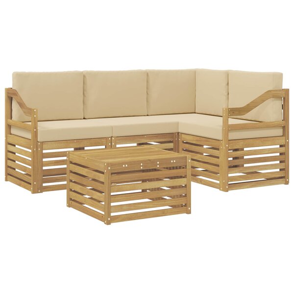 vidaXL Ensemble de canapés d'extérieur 5 pc Blanc et Beige Polyester