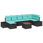 vidaXL Ensemble de canapé de jardin avec coussin 8 Pièces Noir Poly rotin