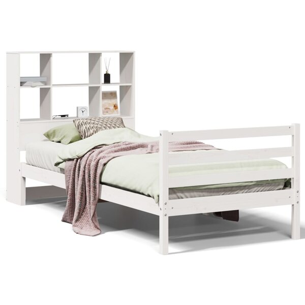 vidaXL Lit bibliothèque sans matelas blanc 90x200cm bois de pin massif