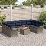 vidaXL Ensemble de canapé de jardin avec coussin 10 Pièces Gris polyrotin
