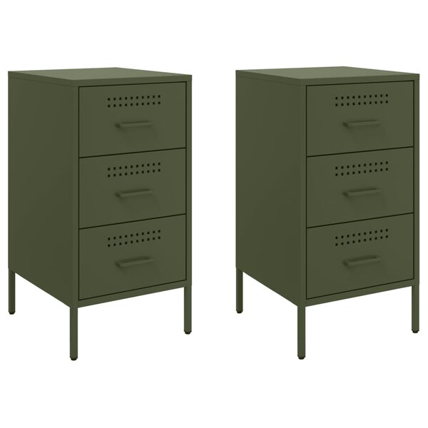 vidaXL Tables de chevet 2 Pièces vert olive 36x39x68 cm acier