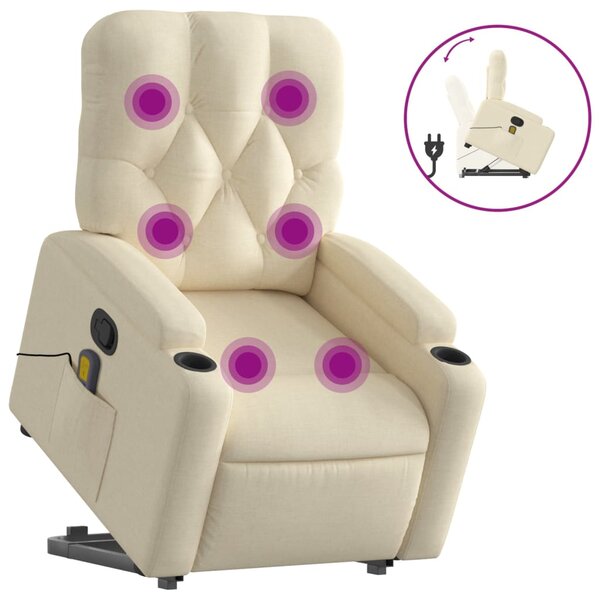 vidaXL Fauteuil inclinable de massage Crème Tissu