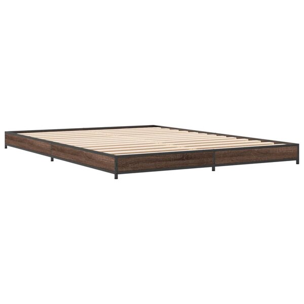 vidaXL Cadre de lit chêne marron 135x190 cm bois d'ingénierie et métal
