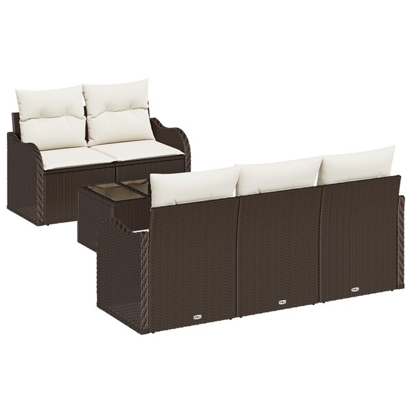 vidaXL Canapé de jardin 6 pièces en poly rattan avec coussins marron