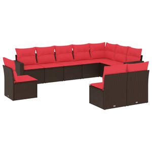 vidaXL Salon de jardin 10 Pièces avec coussins marron résine tressée