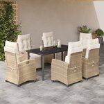 vidaXL Ensemble à manger de jardin et coussins 7 Pièces beige poly rotin