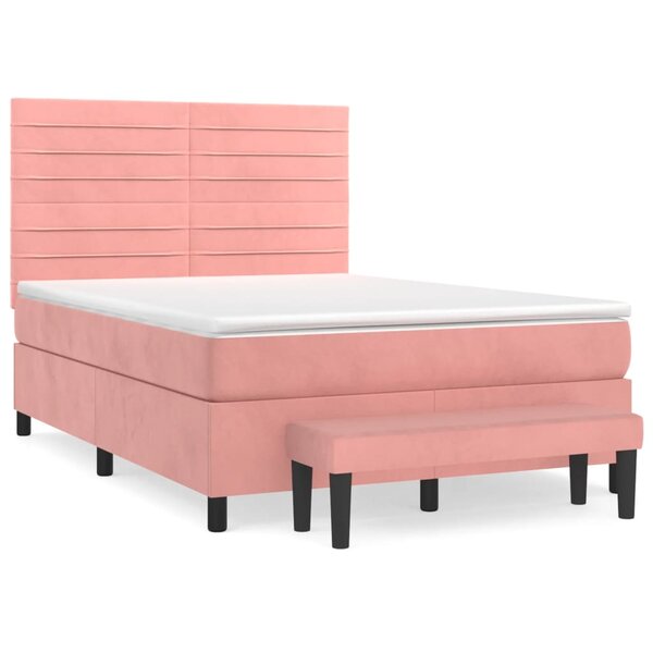 vidaXL Sommier à lattes de lit avec matelas Rose 140x200 cm Velours