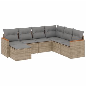 vidaXL Salon de jardin avec coussins 7Pièces mélange beige résine tressée