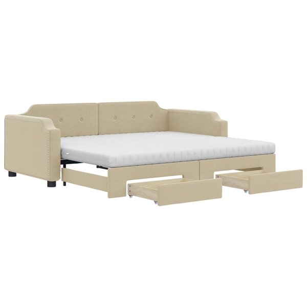 vidaXL Lit de jour avec gigogne et tiroirs crème 90x200 cm tissu