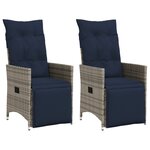 vidaXL Lot de 2 chaises de jardin inclinables avec coussins en résine tressée grise