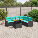 vidaXL Salon de jardin 7 Pièces avec coussins noir résine tressée