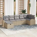 vidaXL Ensemble de Canapé de Jardin 7 Pièces avec Coussins Beige en Poly Rattan