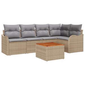 Ensemble de Sofa de Jardin 6 Pièces avec Oreillers Beige Rattan Poly Acacia