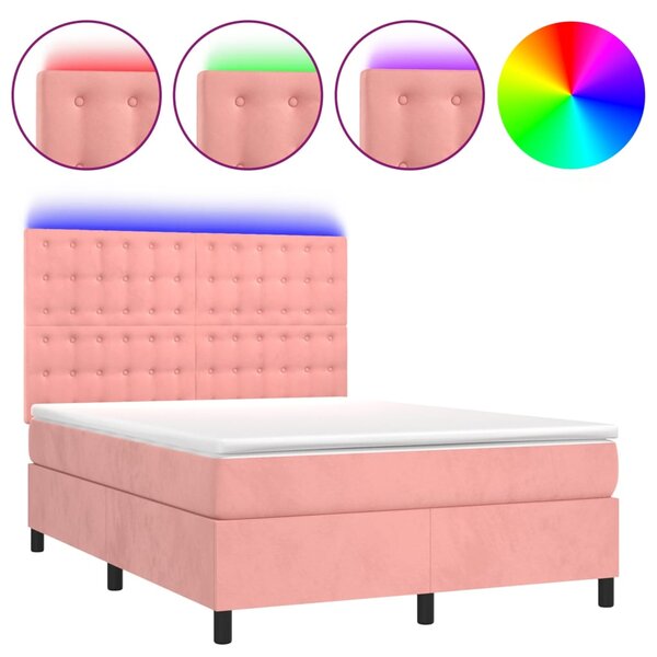 vidaXL Sommier à lattes de lit matelas et LED Rose 140x200 cm Velours