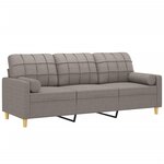 vidaXL Canapé 3 places avec oreillers décoratifs taupe 180 cm tissu