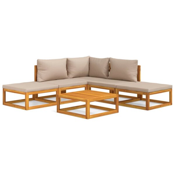 vidaXL Salon de jardin 6 Pièces avec coussins taupe bois massif