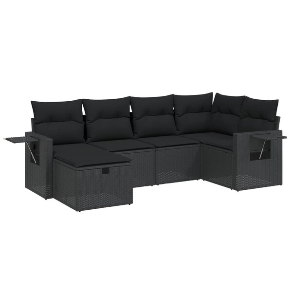 vidaXL Salon de jardin 6 Pièces avec coussins noir résine tressée