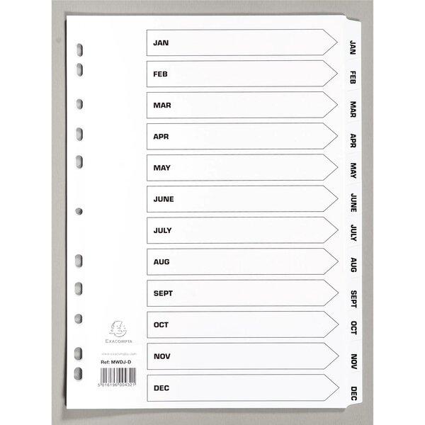 Intercalaires Imprimés À Touches Plastifiées - 12 Touches January/december - Mylar - Blanc - X 10 - Exacompta