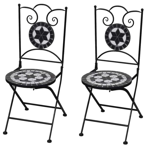 vidaXL Chaises pliables de bistro 2 Pièces Céramique Noir et blanc