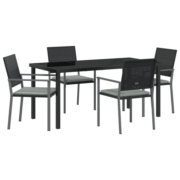 vidaXL Ensemble de salle à manger de jardin 5 pièces avec coussins en poly rotin noir