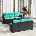 vidaXL Ensemble de canapé de jardin 7 Pièces Noir et turquoise