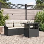5 pièces de canapé de jardin avec coussins en rotin poly noir