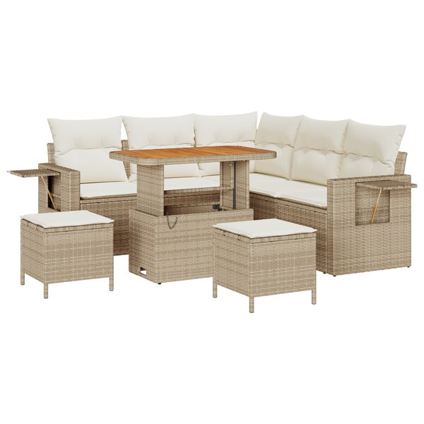 Ensemble de Canapé de Jardin de 8 pièces avec Coussins Beige Rotin Synthétique Acacia