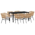 vidaXL Set de Dîner de Jardin 7 Pièces avec Coussins Marron Rattan Poly