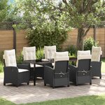 vidaXL Ensemble de salle à manger de jardin de 7 pièces avec coussins en rattan poly noir