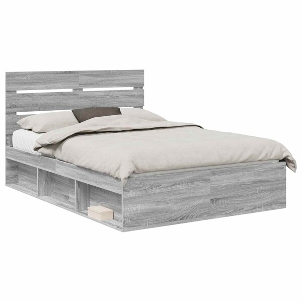 vidaXL Cadre de lit Gris Sonoma 150 x 200 cm Bois de pin massif