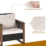 Ensemble salon de jardin en bois d'acacia rotin artisanal anti-soleil résistant aux intempéries pour porche balcon terrasse 20_0008509