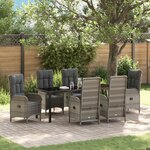 vidaXL Set de salle à manger de jardin 7 pièces en gris poly rattan