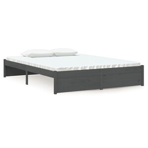 vidaXL Cadre de lit sans matelas gris bois massif 135x190 cm