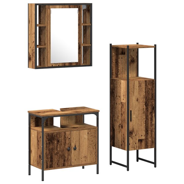 vidaXL Ensemble de meubles de salle de bain en 3 pièces Bois ancien Bois d'ingénierie