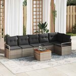 vidaXL Ensemble de canapé de jardin avec coussin 7 Pièces Gris Poly rotin