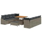 vidaXL Ensemble de canapé de jardin 11 pièces avec coussins en gris poly rotin acacia