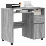 vidaXL Bureau avec roues Gris Sonoma 91 x 50 x 77 cm Bois d'ingénierie
