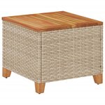 vidaXL Table de jardin beige 45x45x37 cm résine tressée et bois acacia