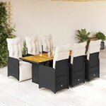 vidaXL Ensemble de bistro de jardin 7 Pièces coussins noir poly rotin