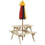 vidaXL Table de pique-nique pour 4 enfants avec parasol bois de sapin