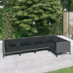 vidaXL Salon de jardin 5 Pièces avec coussins Résine tressée Gris foncé